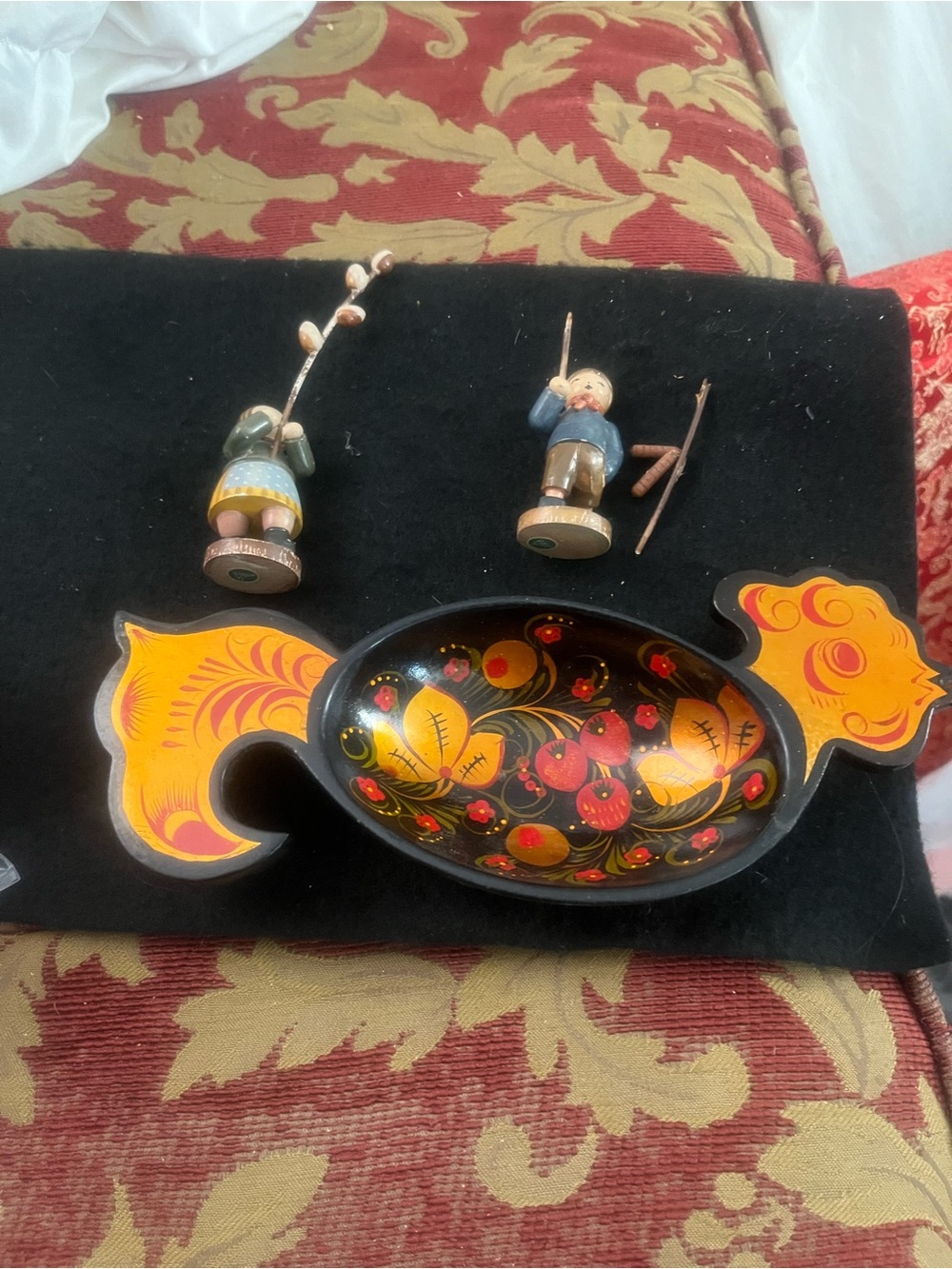 Russian bowl and couple fishermen and wife